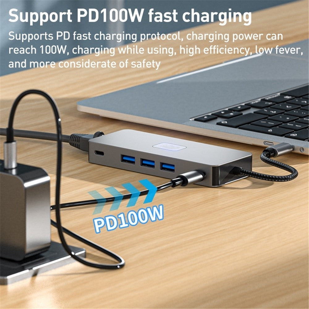 BYL-2315 10-in-1 Type-C Hub to PD 100W Charging RJ45 USB 3.0 USB-C HD 4K Video Output Card Reader