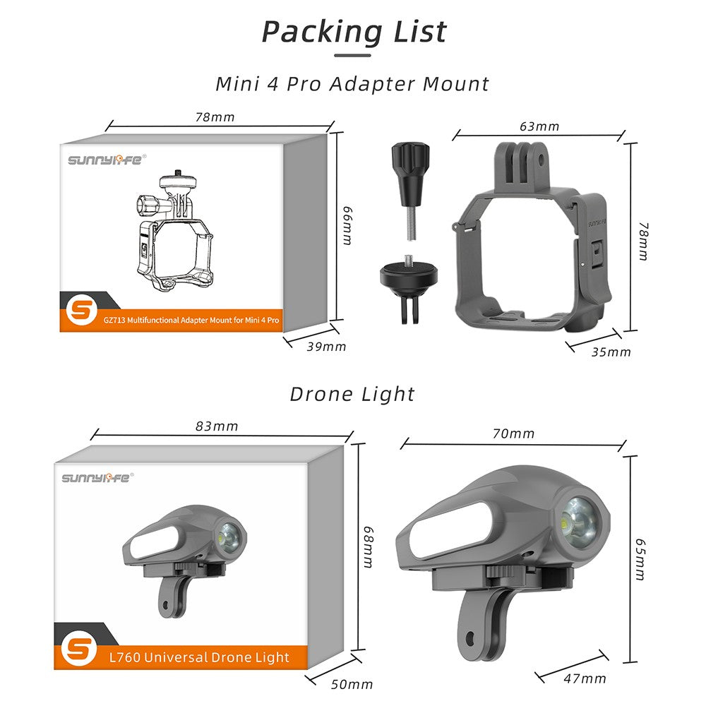 SUNNYLIFE N4P-GZ768 Universal Drone Light + Multi-function Adapter Mount for DJI Mini 4 Pro