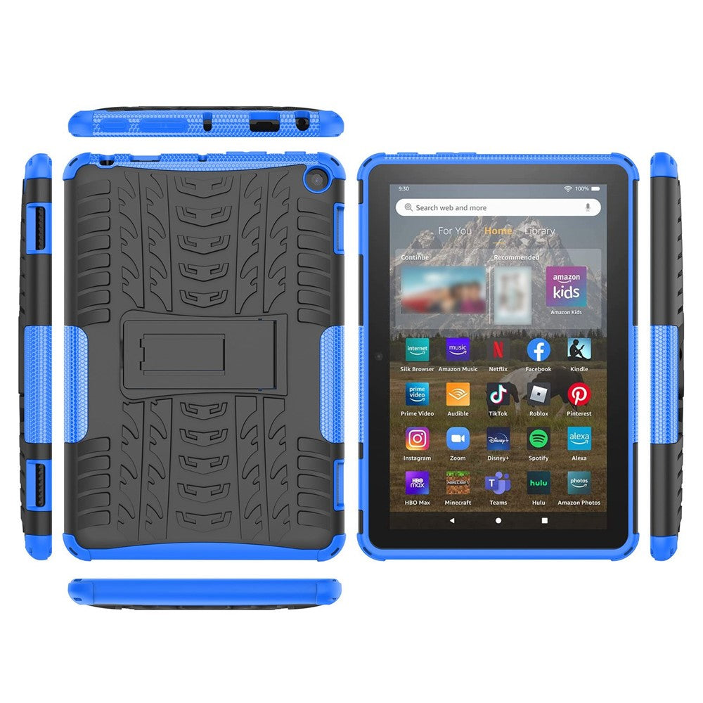 For Amazon Fire HD 8 (2022) Cool Tyre Pattern Kickstand Case Hybrid PC + TPU Anti-drop Tablet Protective Cover