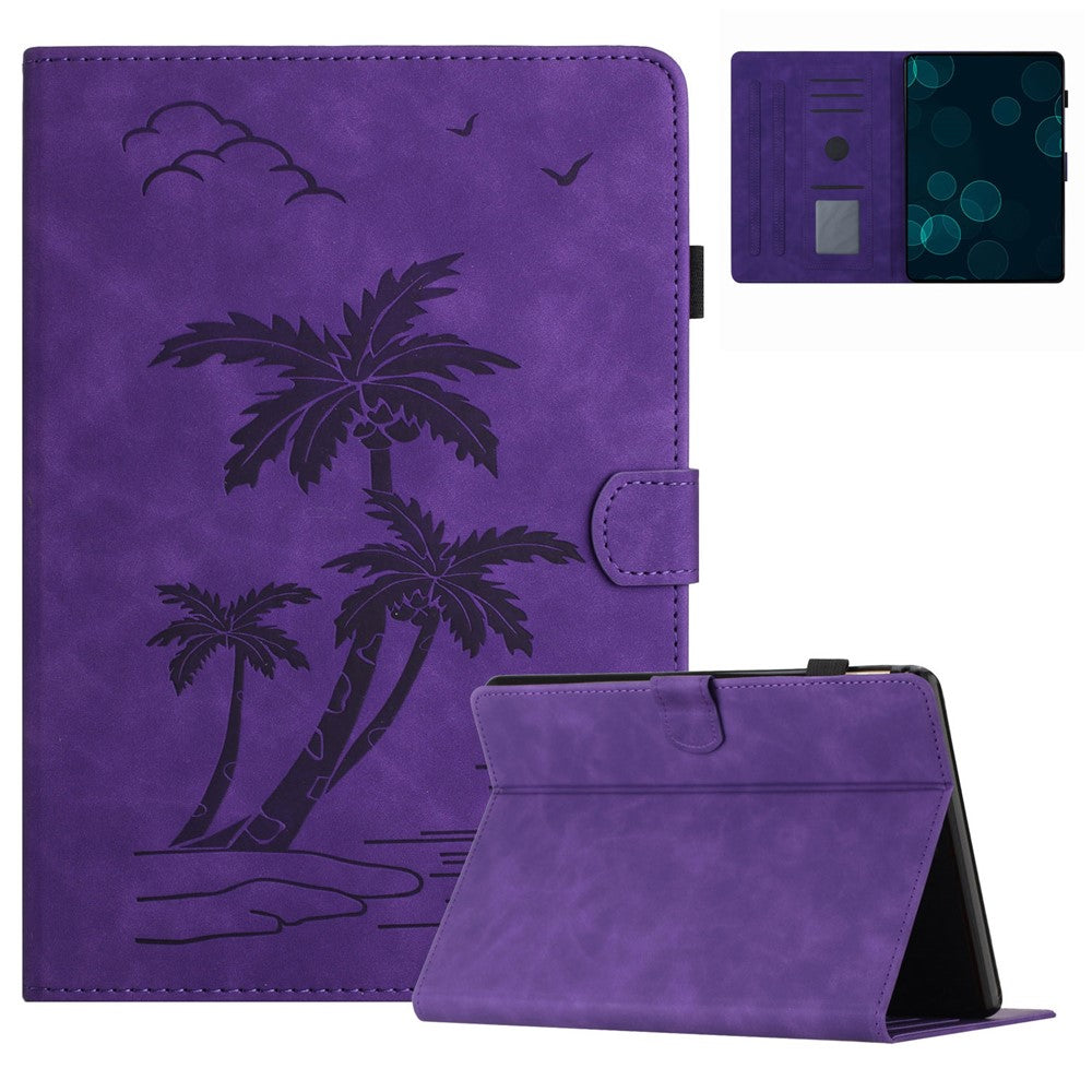 For Amazon Kindle Paperwhite 5 (2021) Case Card Holder Coconut Tree Imprinted Leather Cover