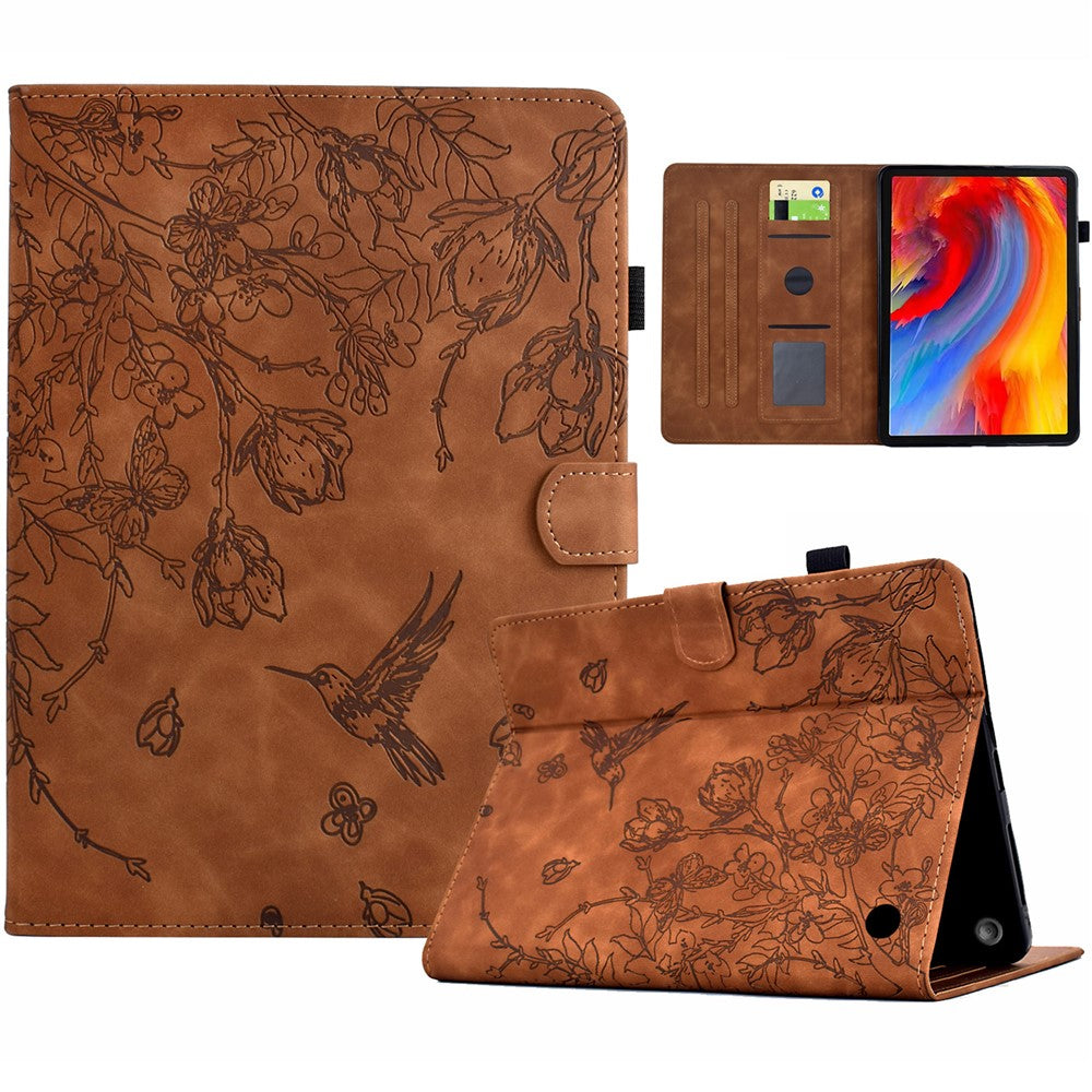 For Amazon Fire 7 (2022) Case Flower Bird Imprinted Card Holder Leather Tablet Cover