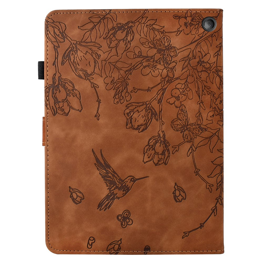 For Amazon Fire 7 (2022) Case Flower Bird Imprinted Card Holder Leather Tablet Cover