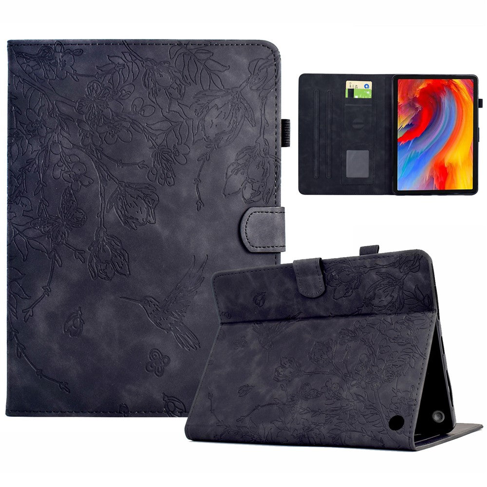 For Amazon Fire 7 (2022) Case Flower Bird Imprinted Card Holder Leather Tablet Cover