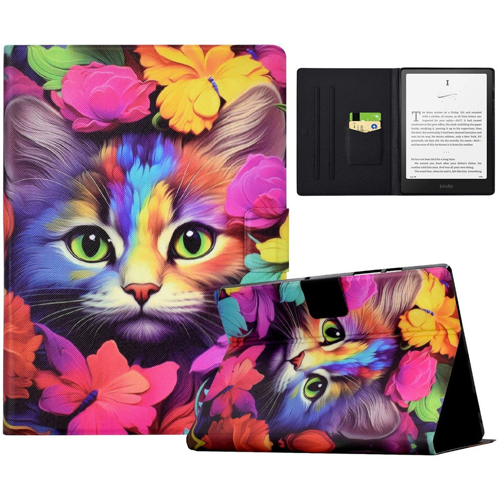 For Amazon Kindle Paperwhite (2024) Case Card Holder Pattern Print Leather Cover