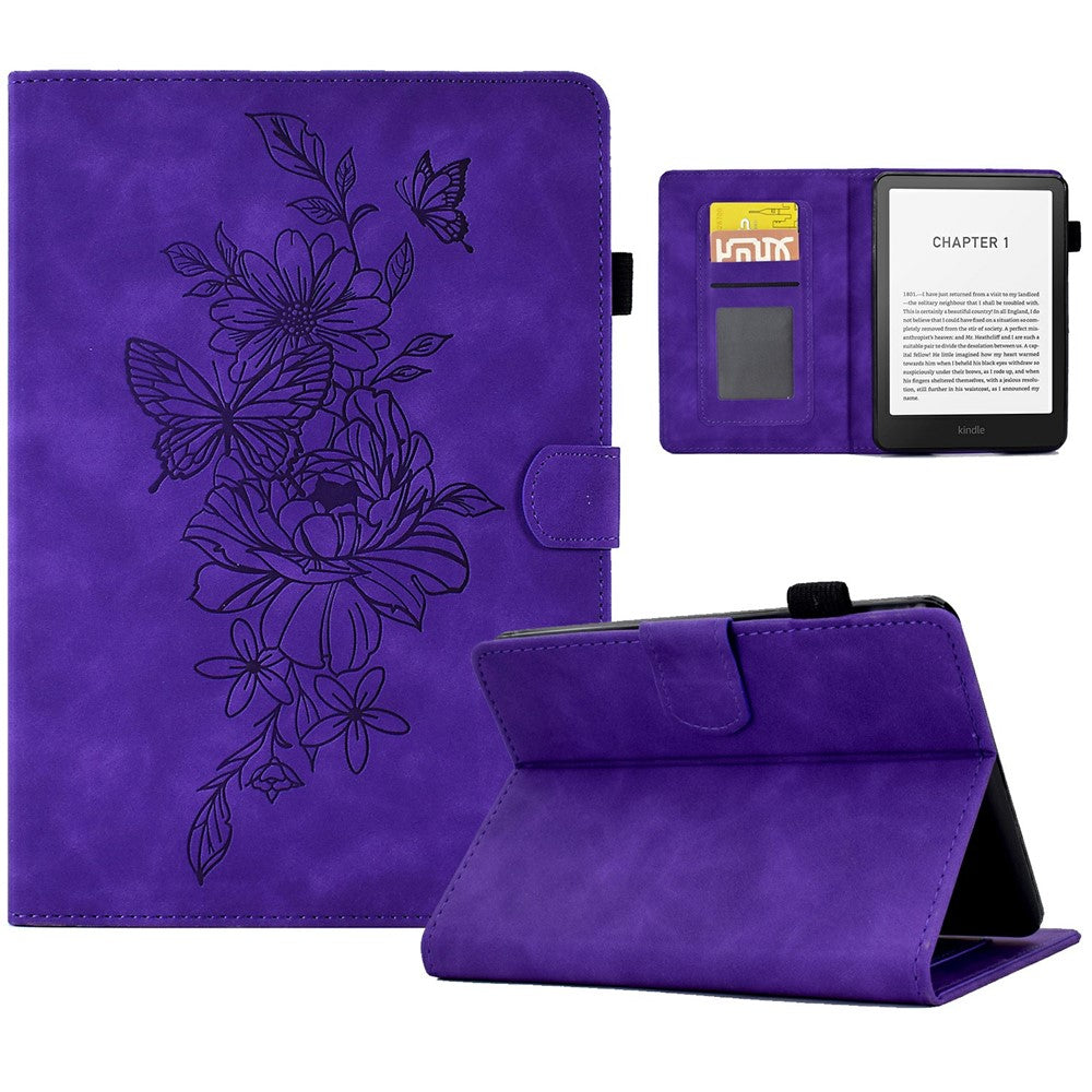 For Amazon Kindle Paperwhite (2024) Case Flower Butterfly Imprinted Card Slots Leather Cover