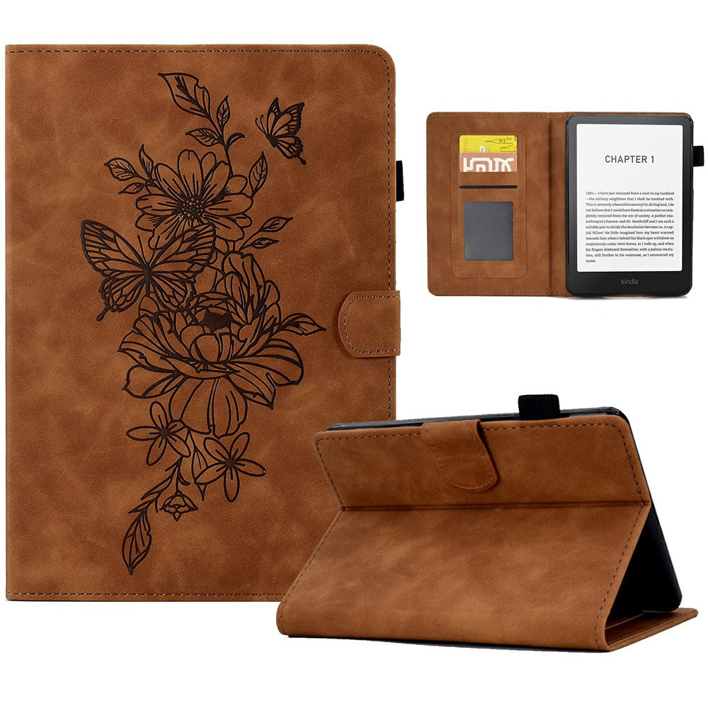 For Amazon Kindle Paperwhite (2024) Case Flower Butterfly Imprinted Card Slots Leather Cover