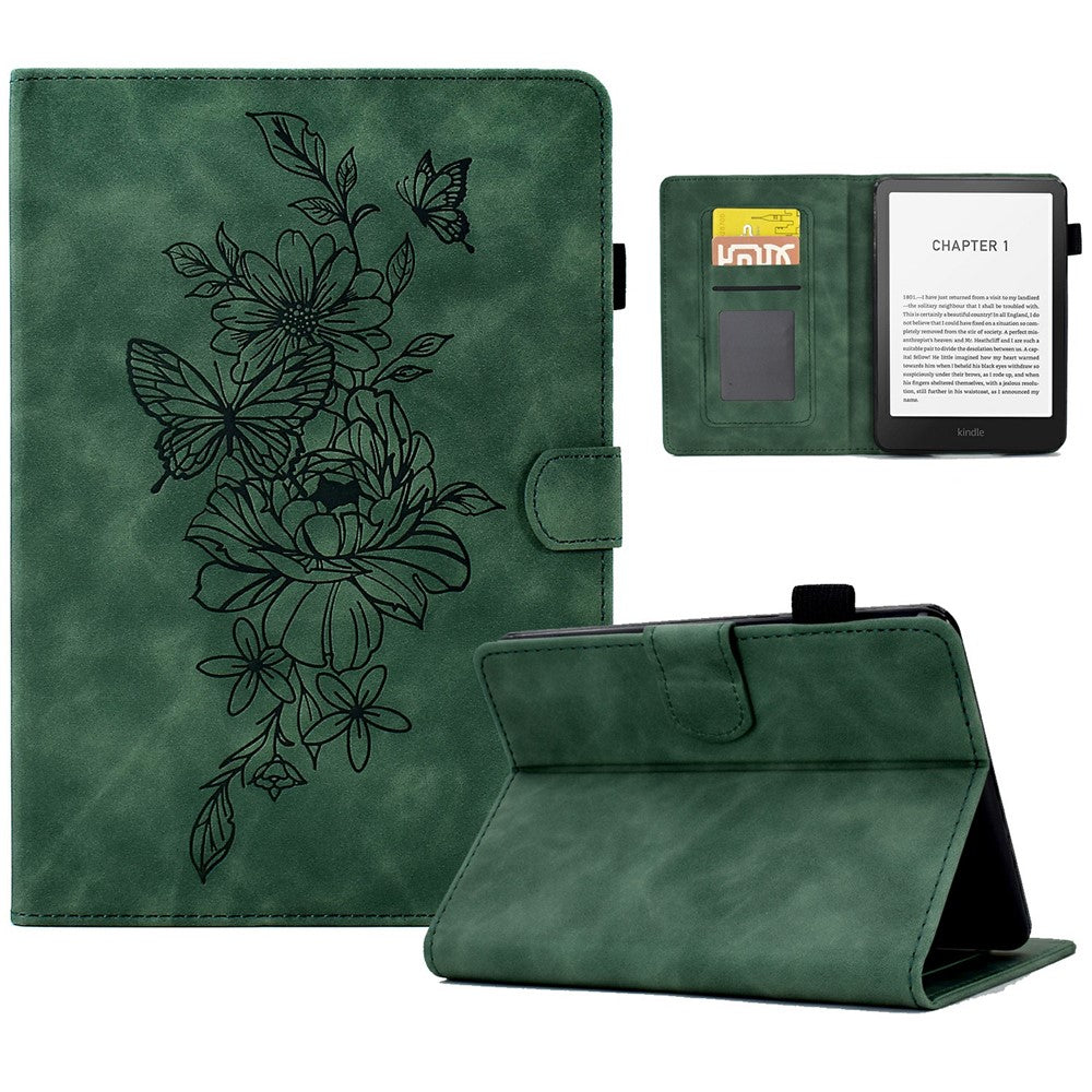 For Amazon Kindle Paperwhite (2024) Case Flower Butterfly Imprinted Card Slots Leather Cover