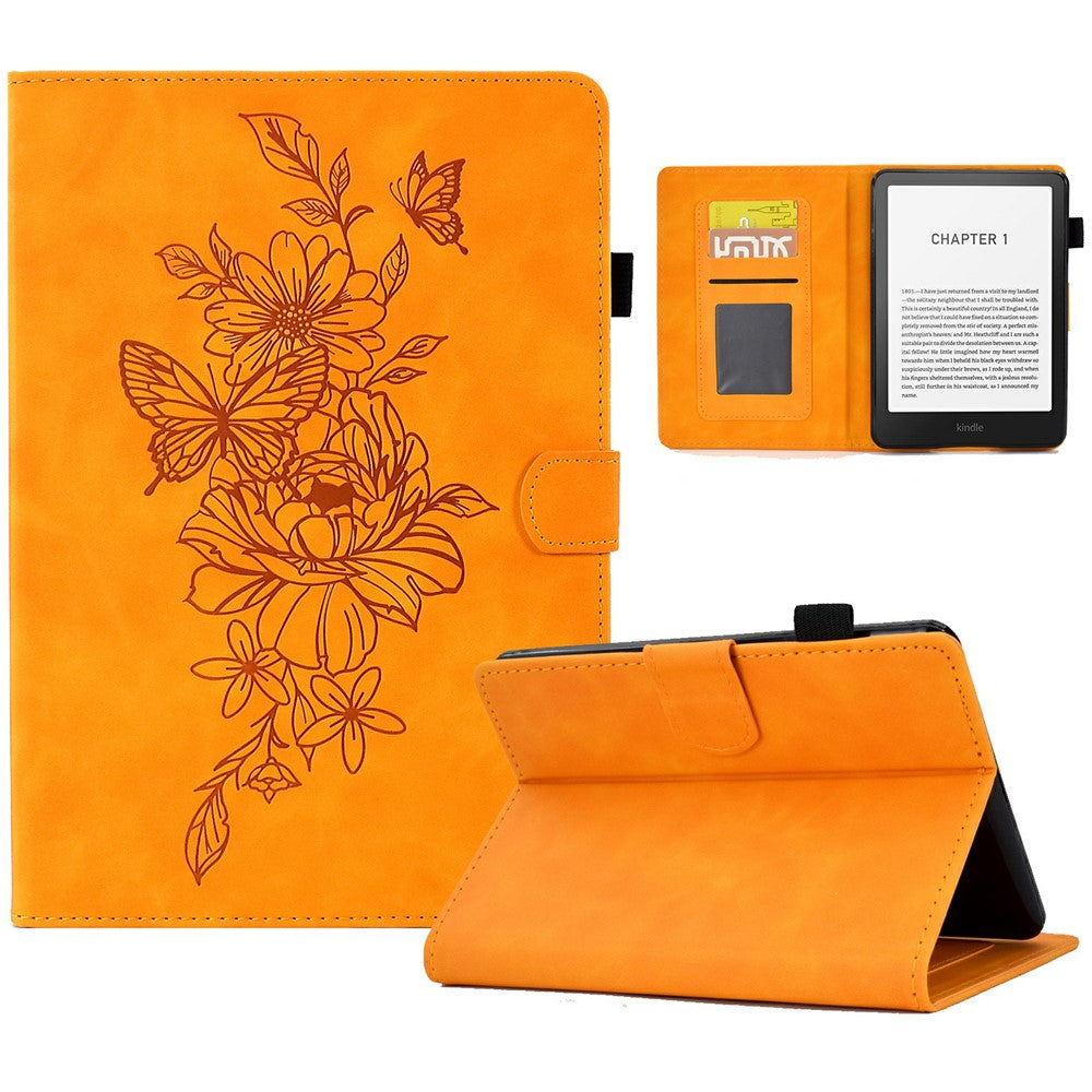 For Amazon Kindle Paperwhite (2024) Case Flower Butterfly Imprinted Card Slots Leather Cover