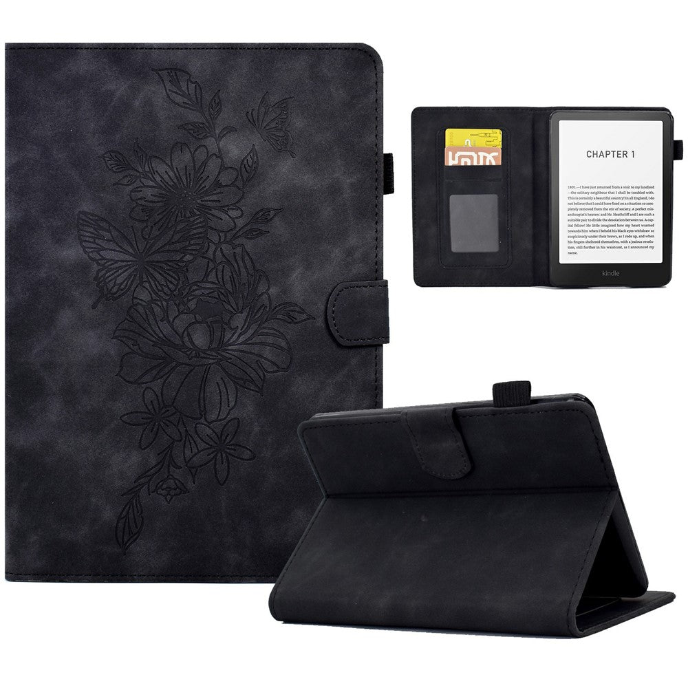 For Amazon Kindle Paperwhite (2024) Case Flower Butterfly Imprinted Card Slots Leather Cover