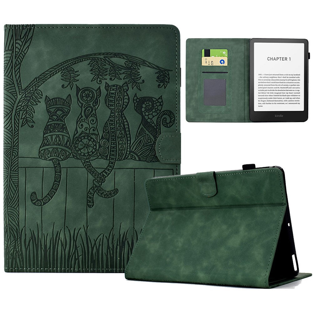 For Amazon Kindle Paperwhite (2024) Case Cats Imprinted PU Leather Card Slots E-Reader Cover