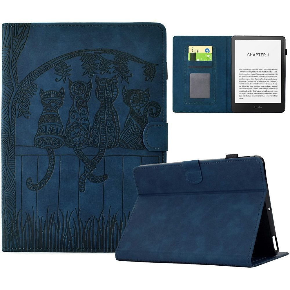 For Amazon Kindle Paperwhite (2024) Case Cats Imprinted PU Leather Card Slots E-Reader Cover