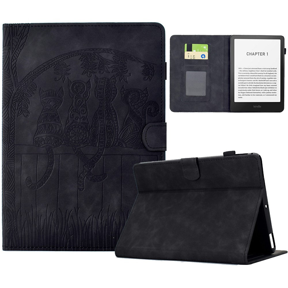 For Amazon Kindle Paperwhite (2024) Case Cats Imprinted PU Leather Card Slots E-Reader Cover