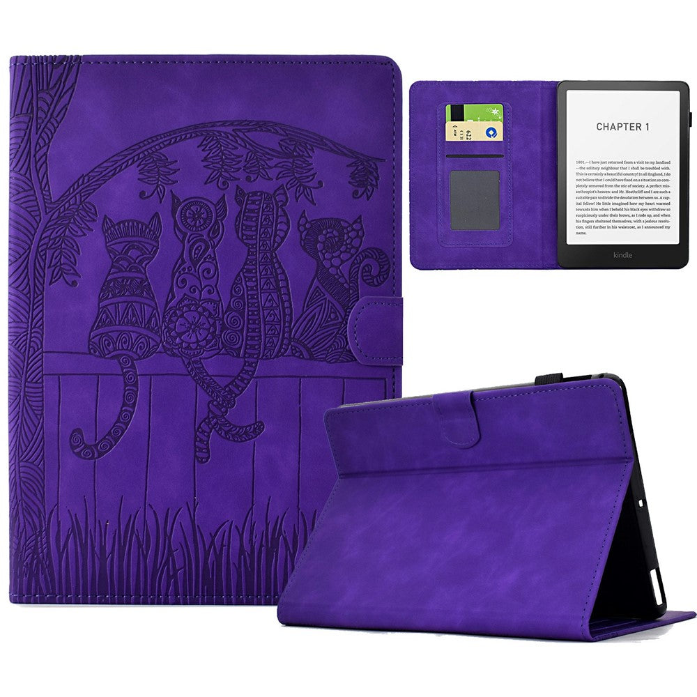 For Amazon Kindle Paperwhite (2024) Case Cats Imprinted PU Leather Card Slots E-Reader Cover
