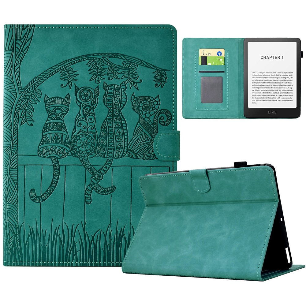 For Amazon Kindle Paperwhite (2024) Case Cats Imprinted PU Leather Card Slots E-Reader Cover