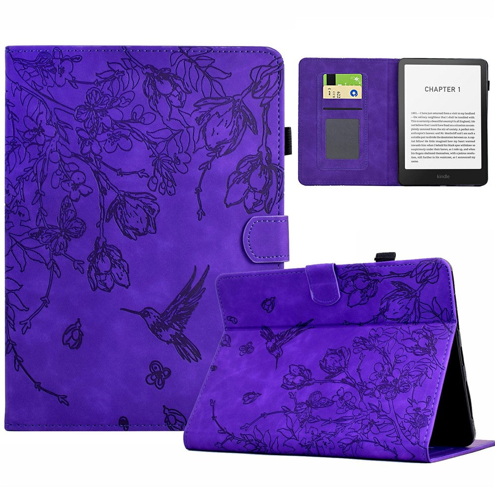 For Amazon Kindle Paperwhite (2024) Case Flower Bird Imprinted Card Holder Leather E-Reader Cover