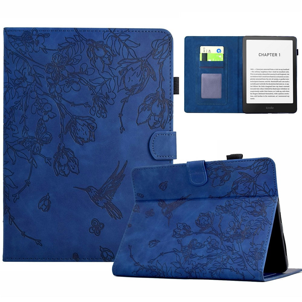 For Amazon Kindle Paperwhite (2024) Case Flower Bird Imprinted Card Holder Leather E-Reader Cover