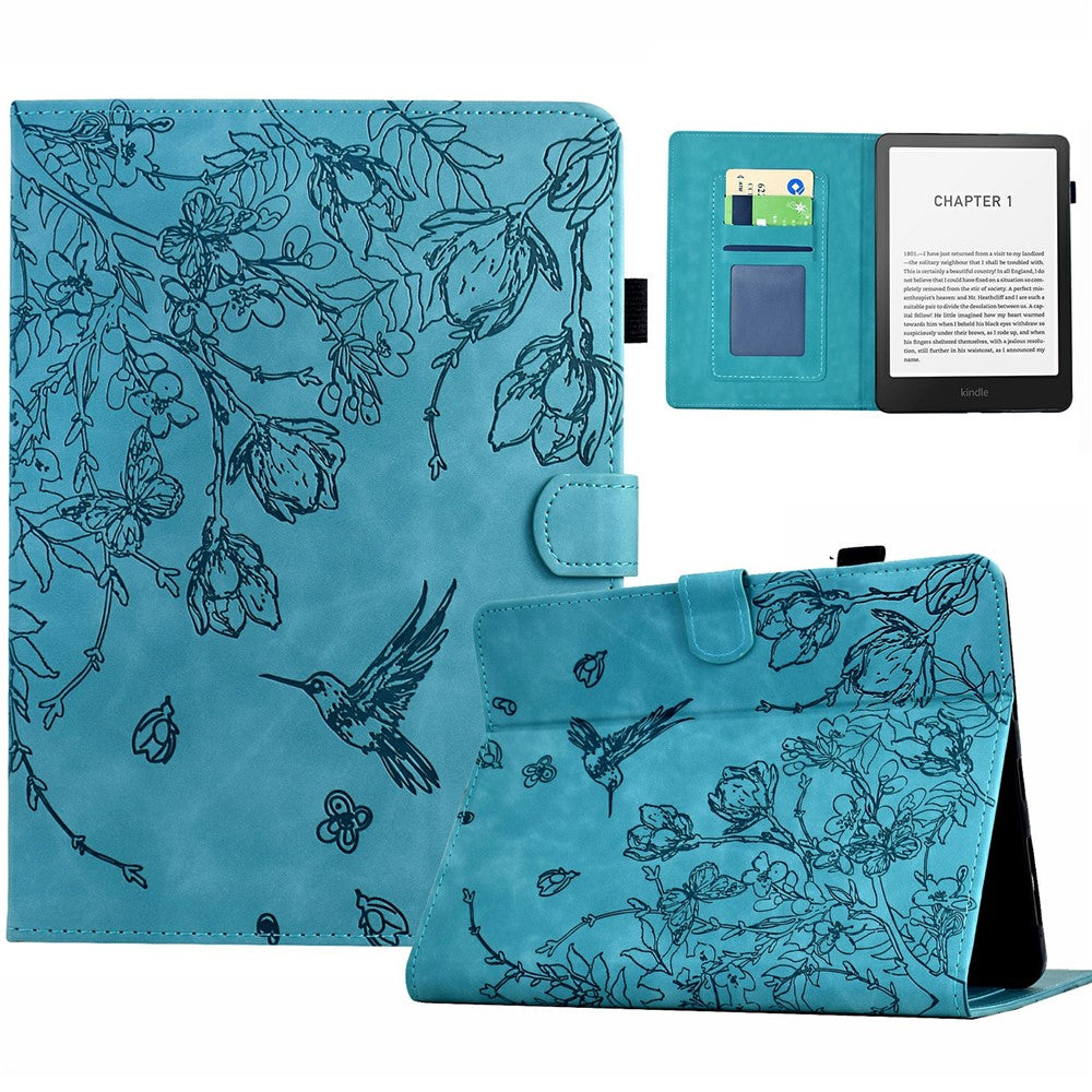 For Amazon Kindle Paperwhite (2024) Case Flower Bird Imprinted Card Holder Leather E-Reader Cover