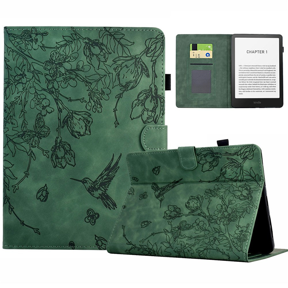 For Amazon Kindle Paperwhite (2024) Case Flower Bird Imprinted Card Holder Leather E-Reader Cover