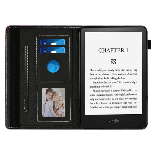 For Amazon Kindle Paperwhite 6 (2024) Tablet Case Litchi Texture Pattern Printing Leather Cover Auto Sleep / Wake with Card Holder