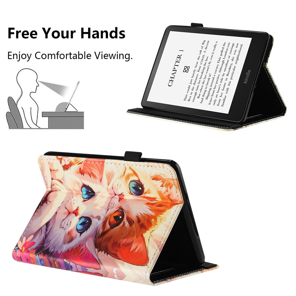 For Amazon Kindle Paperwhite 6 (2024) Tablet Case Litchi Texture Pattern Printing Leather Cover Auto Sleep / Wake with Card Holder