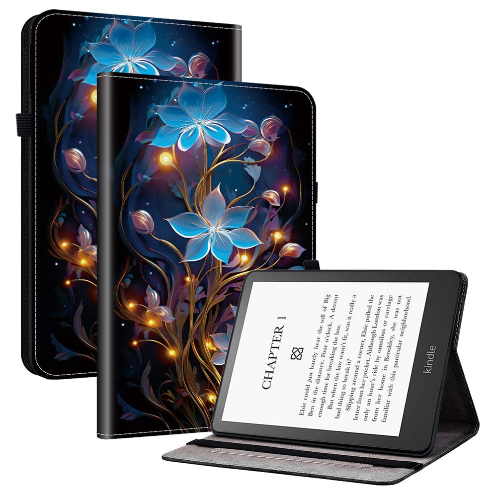 For Amazon Kindle Paperwhite (2024) / Kindle Colorsoft Leather Case Pattern Printed Stand Tablet Cover with Card Slots