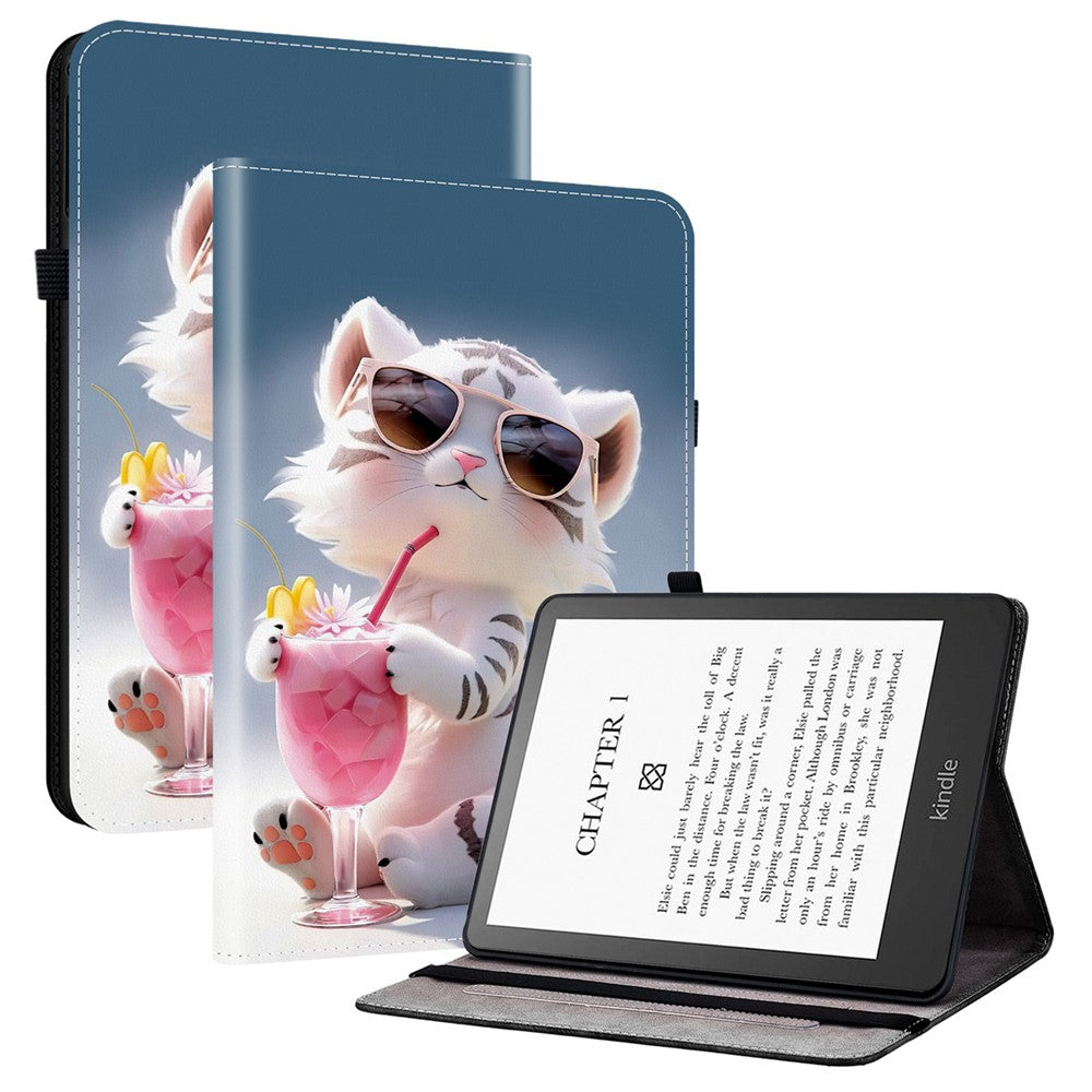 For Amazon Kindle Paperwhite (2024) / Kindle Colorsoft Leather Case Pattern Printed Stand Tablet Cover with Card Slots