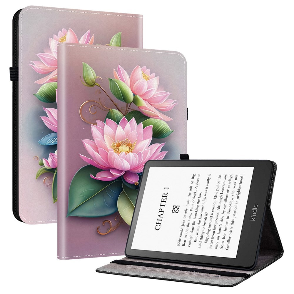 For Amazon Kindle Paperwhite (2024) / Kindle Colorsoft Leather Case Pattern Printed Stand Tablet Cover with Card Slots