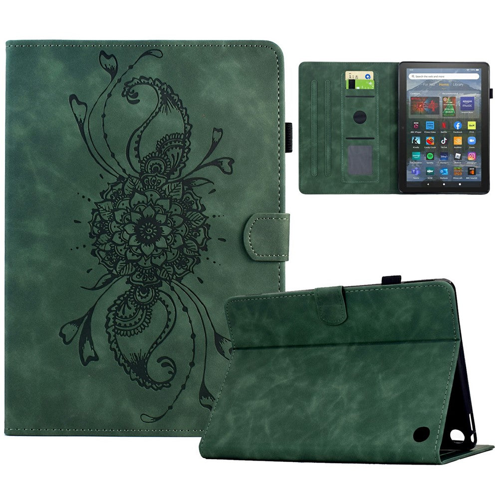 For Amazon Fire 7 (2022) Case Mandala Imprinted Leather Tablet Cover with Card Slots