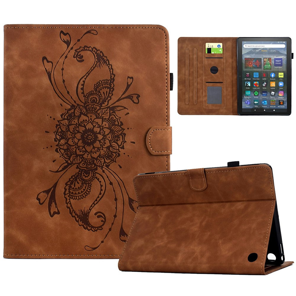 For Amazon Fire 7 (2022) Case Mandala Imprinted Leather Tablet Cover with Card Slots