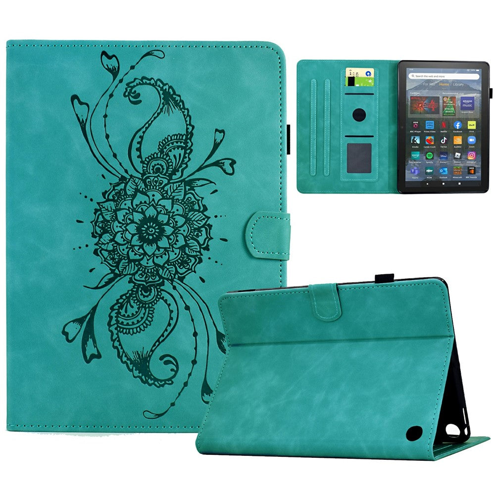 For Amazon Fire 7 (2022) Case Mandala Imprinted Leather Tablet Cover with Card Slots
