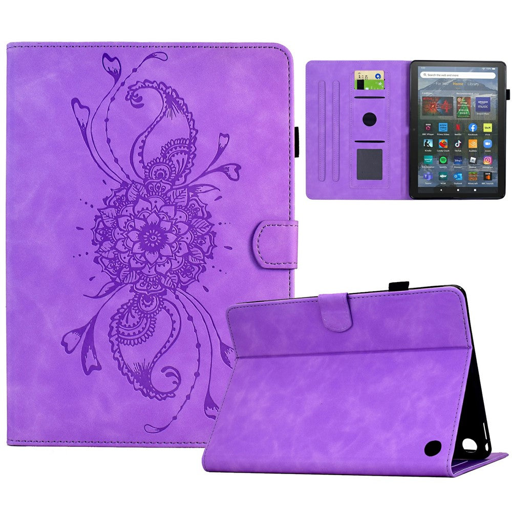 For Amazon Fire 7 (2022) Case Mandala Imprinted Leather Tablet Cover with Card Slots