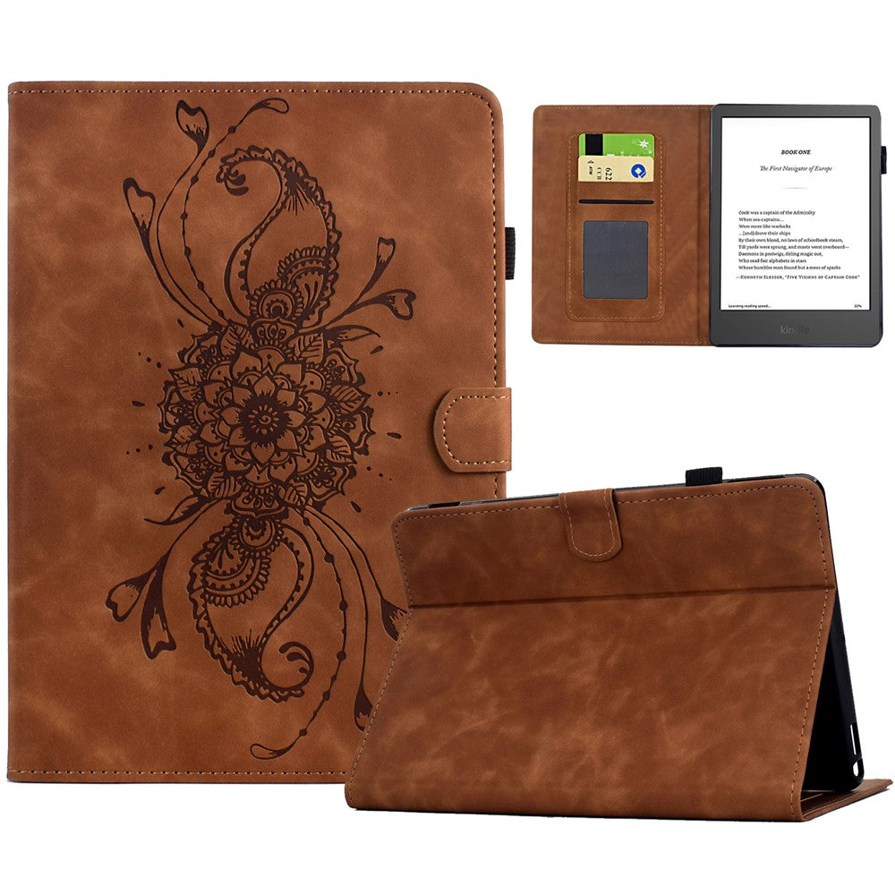 For Amazon Kindle 6" (2024) / (2022) Case Mandala Imprinted Leather Tablet Cover with Card Slots
