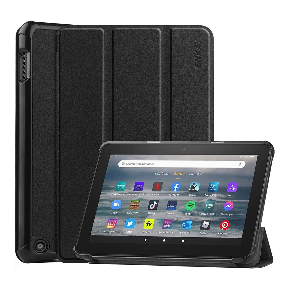 ENKAY HAT PRINCE For Amazon Fire 7 (2022) Tri-fold Stand Tablet Case Auto Wake / Sleep Function PU Leather + PC Protective Cover