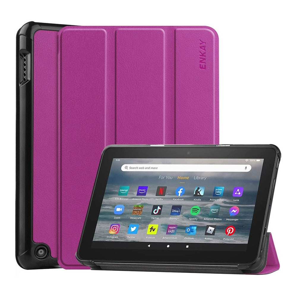 ENKAY HAT PRINCE For Amazon Fire 7 (2022) Tri-fold Stand Tablet Case Auto Wake / Sleep Function PU Leather + PC Protective Cover