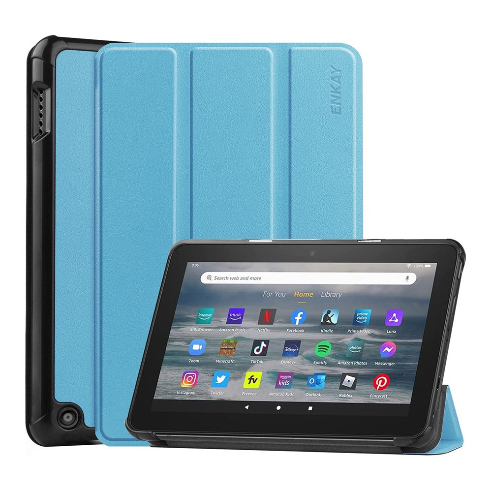 ENKAY HAT PRINCE For Amazon Fire 7 (2022) Tri-fold Stand Tablet Case Auto Wake / Sleep Function PU Leather + PC Protective Cover
