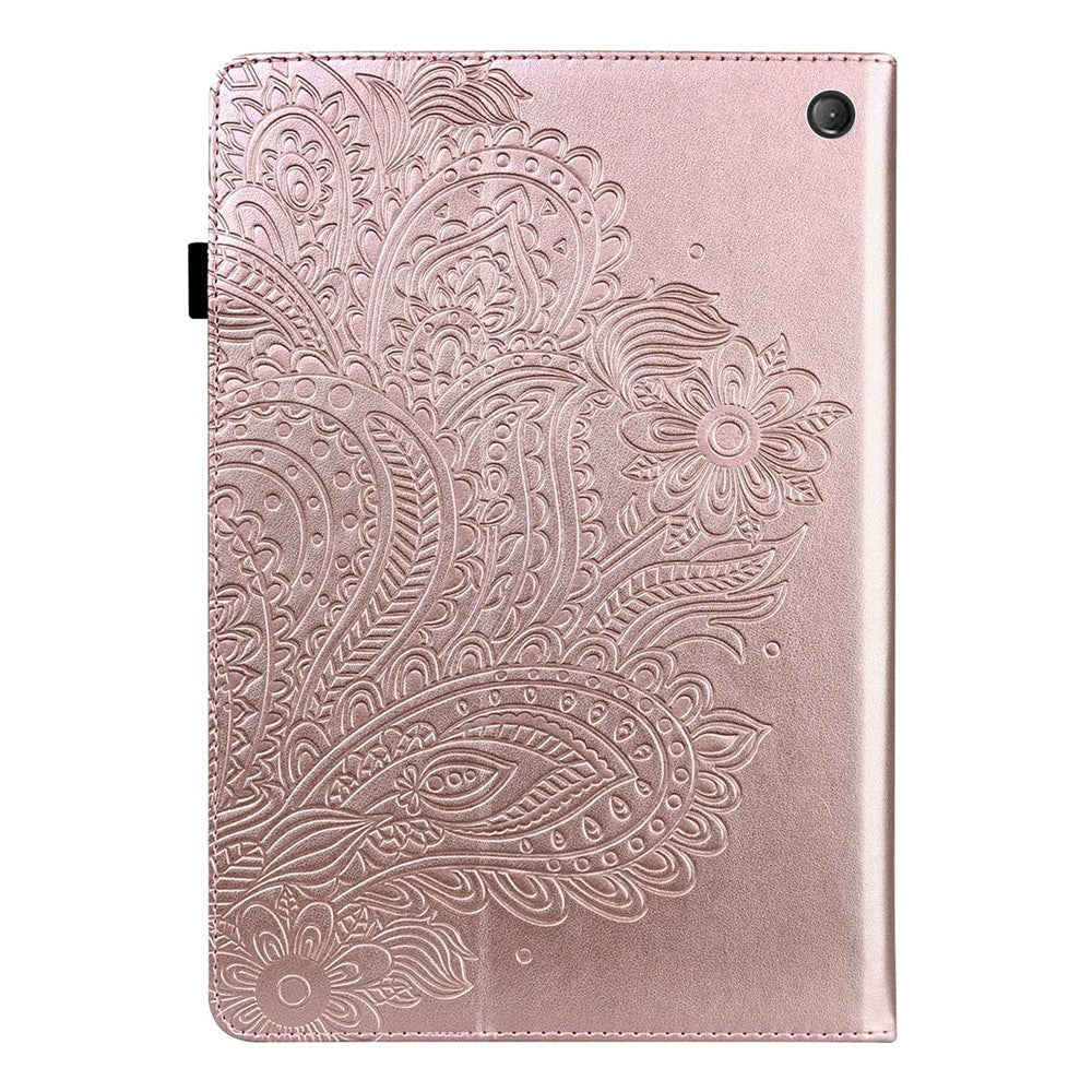 PU Leather Imprinting Flower Case for Amazon Fire 7 (2022), Card Holder Stand Tablet Cover with Elastic Band Closure