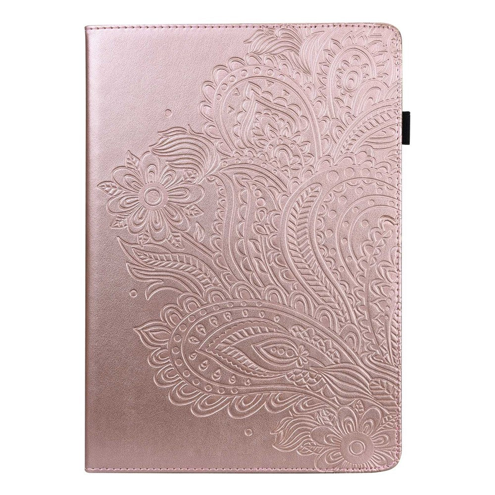 PU Leather Imprinting Flower Case for Amazon Fire 7 (2022), Card Holder Stand Tablet Cover with Elastic Band Closure