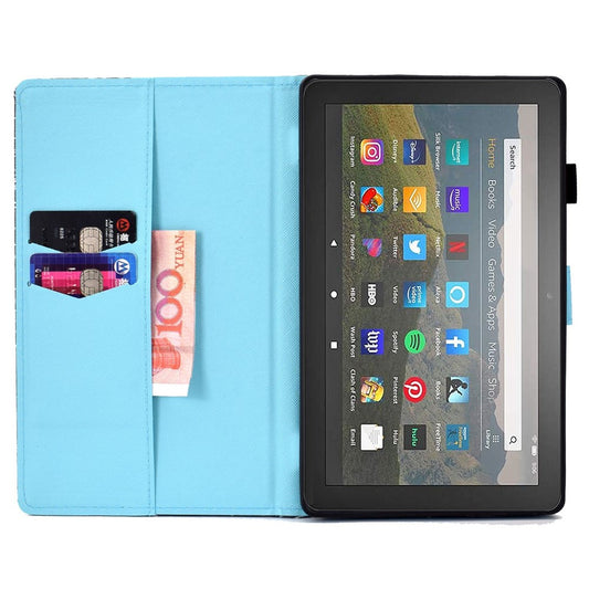 For Amazon Fire HD 8 (2016) / (2017) / (2018) Shockproof Cover Anti-Scratch Leather Case Stitched Pattern Printed Magnetic Closure Tablet Stand Case with Wallet / Card Slots