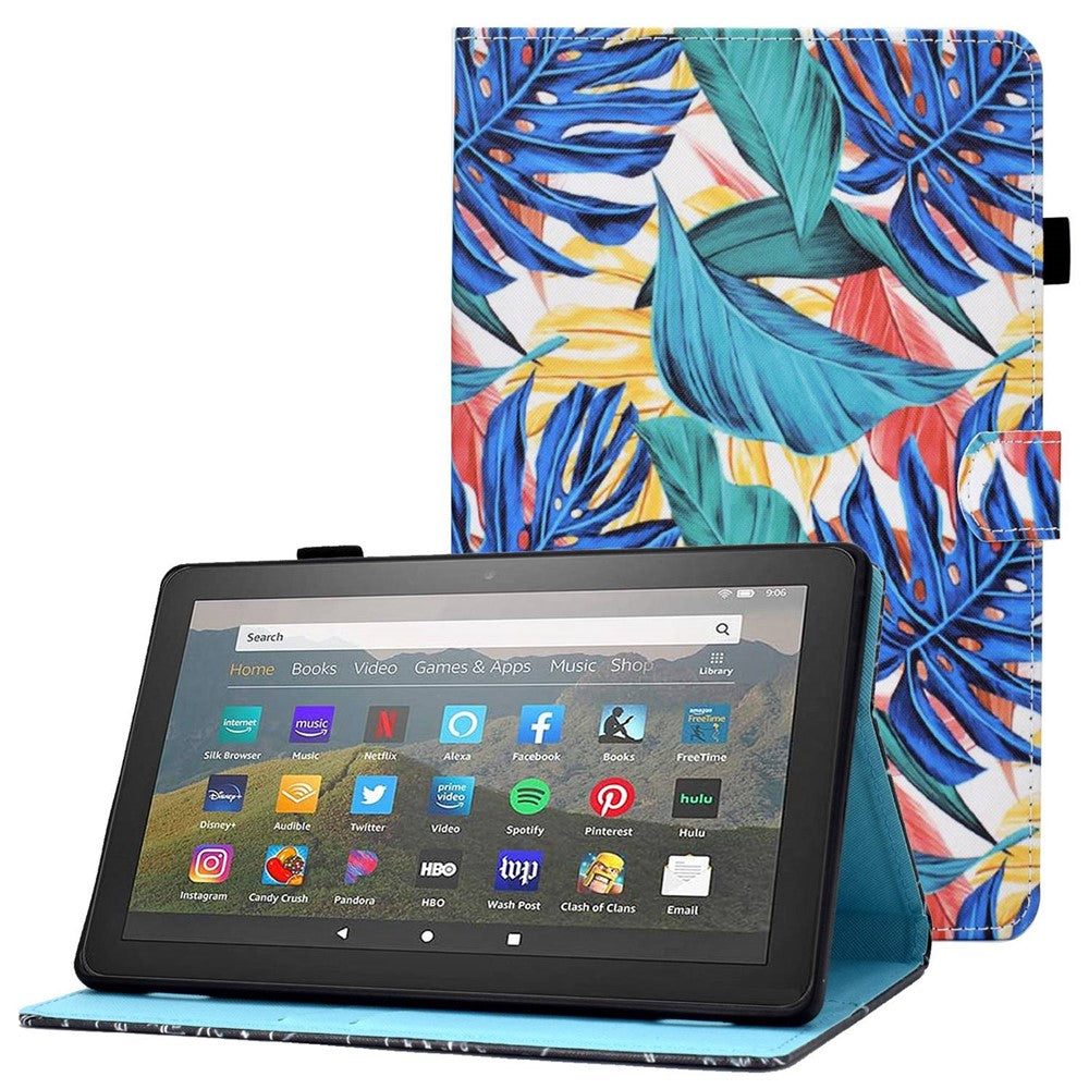 For Amazon Fire HD 8 (2016) / (2017) / (2018) Shockproof Cover Anti-Scratch Leather Case Stitched Pattern Printed Magnetic Closure Tablet Stand Case with Wallet / Card Slots