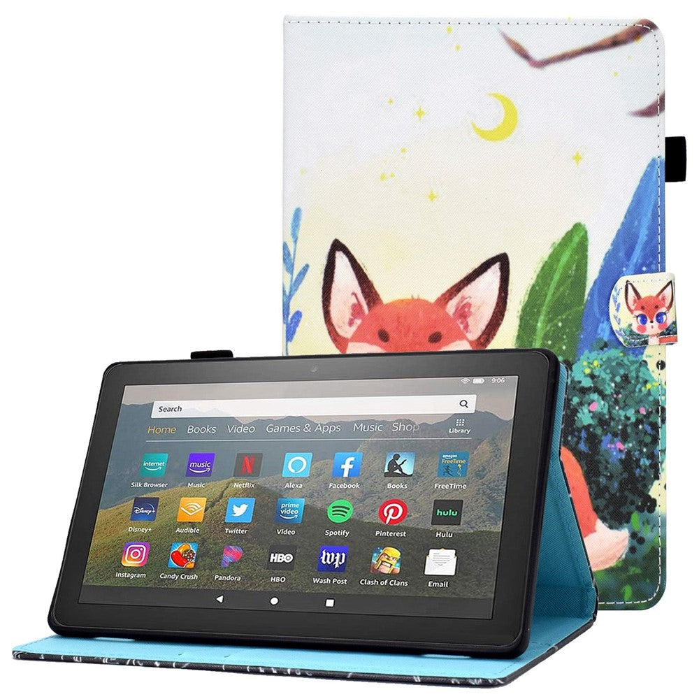 For Amazon Fire HD 8 (2016) / (2017) / (2018) Shockproof Cover Anti-Scratch Leather Case Stitched Pattern Printed Magnetic Closure Tablet Stand Case with Wallet / Card Slots