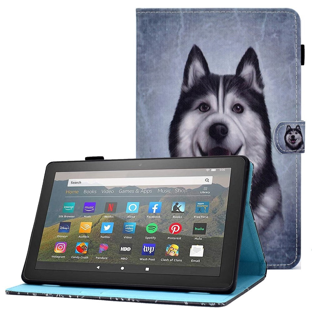 For Amazon Fire HD 8 (2016) / (2017) / (2018) Shockproof Cover Anti-Scratch Leather Case Stitched Pattern Printed Magnetic Closure Tablet Stand Case with Wallet / Card Slots