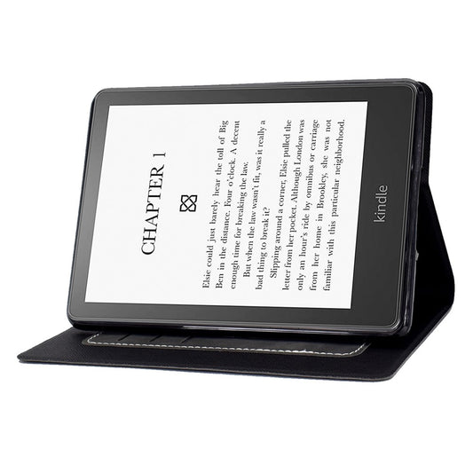 For Amazon Kindle Paperwhite 5 (2021) Solid Color Cowhide Texture PU Leather Stand Cover Card Slots Design Drop-proof Case