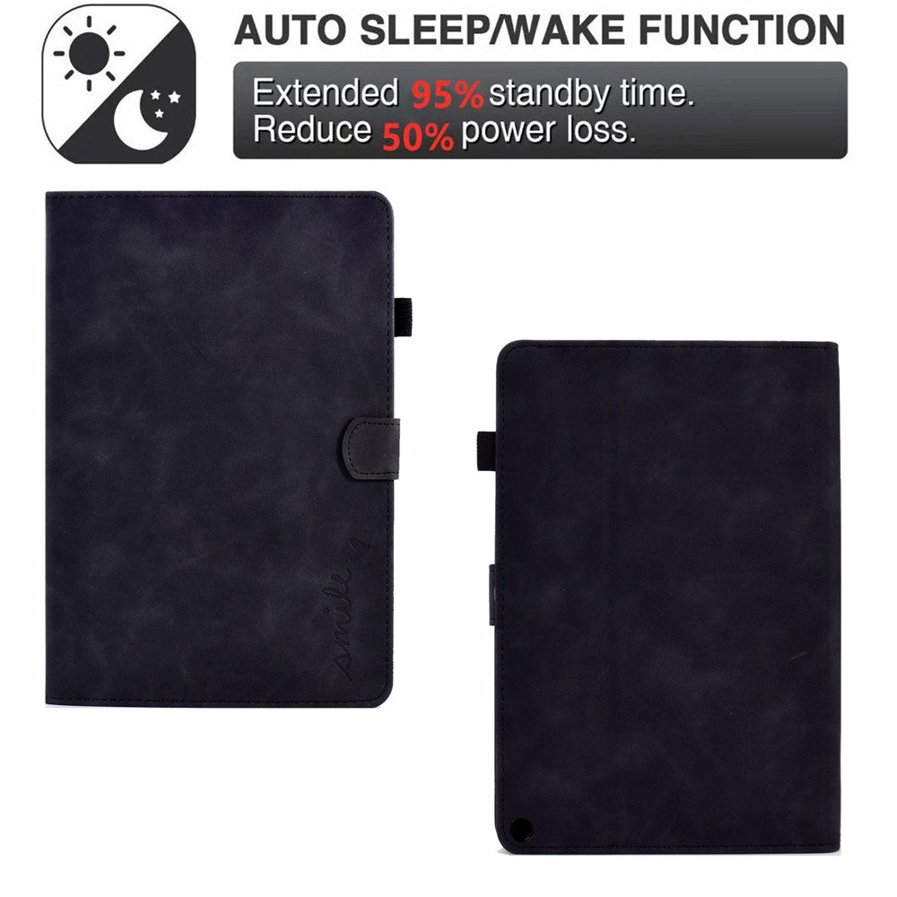 For Amazon Fire HD 8 (2020) Solid Color Heart Shape Imprinted PU Leather Shockproof Cover Card Slots Design Foldable Stand Protective Case