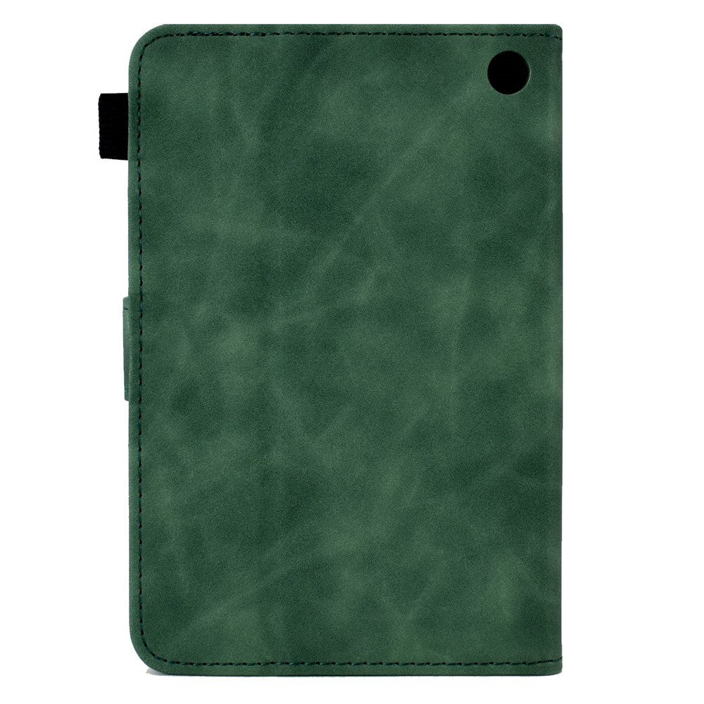 For Amazon Fire 7 (2022) Solid Color Imprinted PU Leather Drop-proof Cover Card Slots Design Flip Stand Protective Case