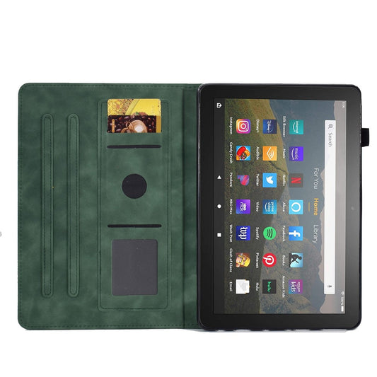 For Amazon Fire 7 (2022) Solid Color Imprinted PU Leather Drop-proof Cover Card Slots Design Flip Stand Protective Case