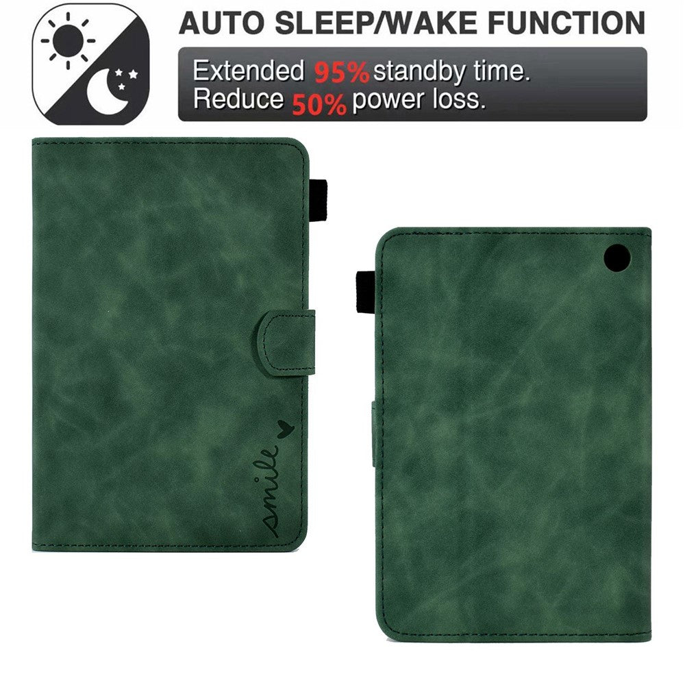 For Amazon Fire 7 (2022) Solid Color Imprinted PU Leather Drop-proof Cover Card Slots Design Flip Stand Protective Case