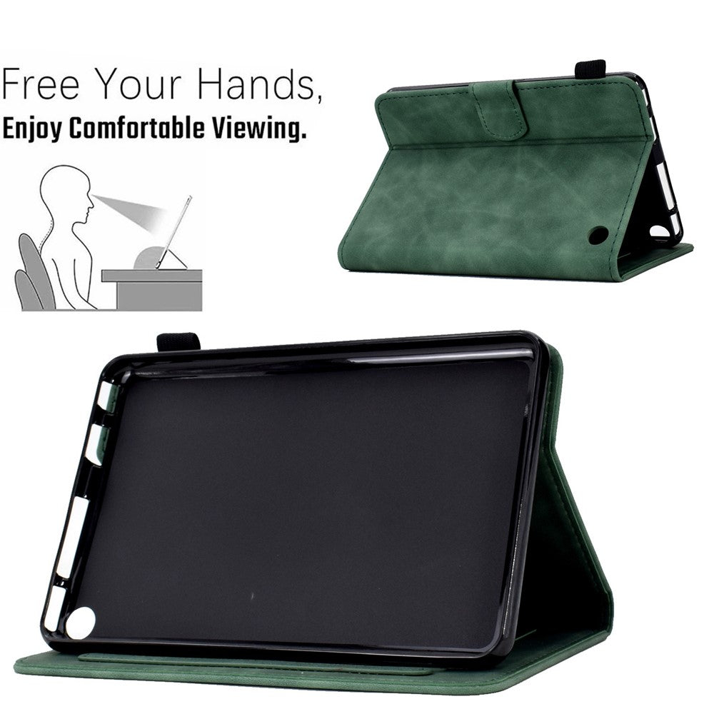 For Amazon Fire 7 (2022) Solid Color Imprinted PU Leather Drop-proof Cover Card Slots Design Flip Stand Protective Case