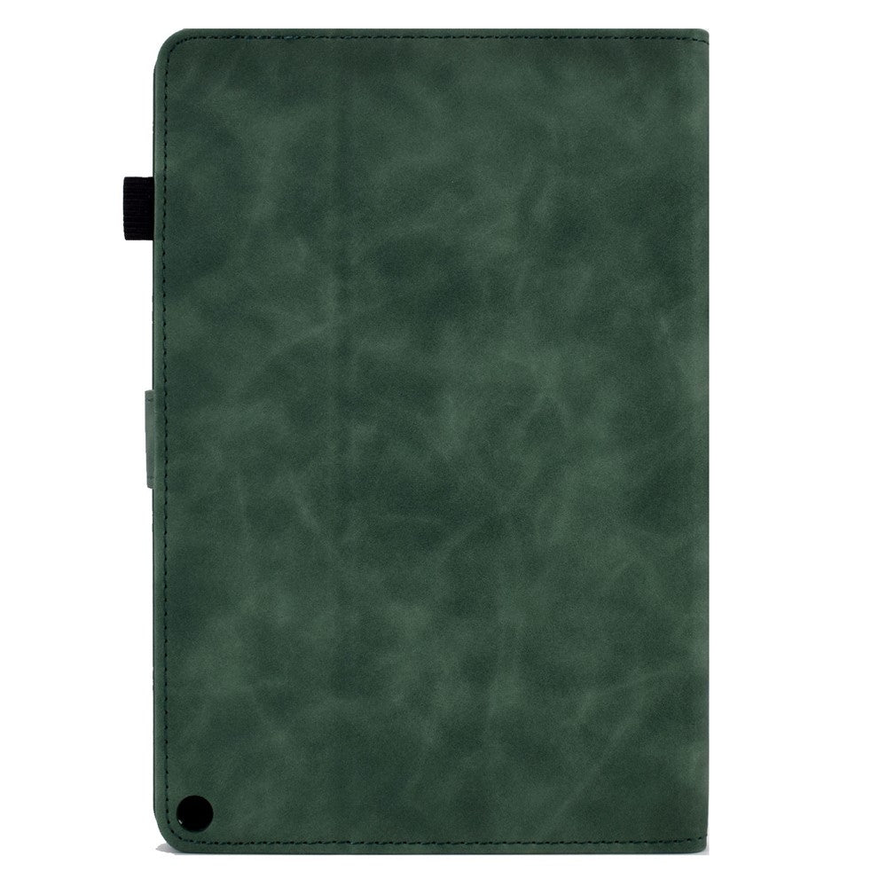 For Amazon Fire HD 10 (2021) Solid Color Heart Shape Imprinted PU Leather Cover Foldable Stand Protective Case with Card Slots