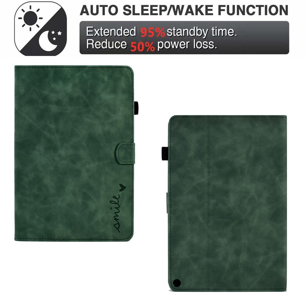 For Amazon Fire HD 10 (2021) Solid Color Heart Shape Imprinted PU Leather Cover Foldable Stand Protective Case with Card Slots