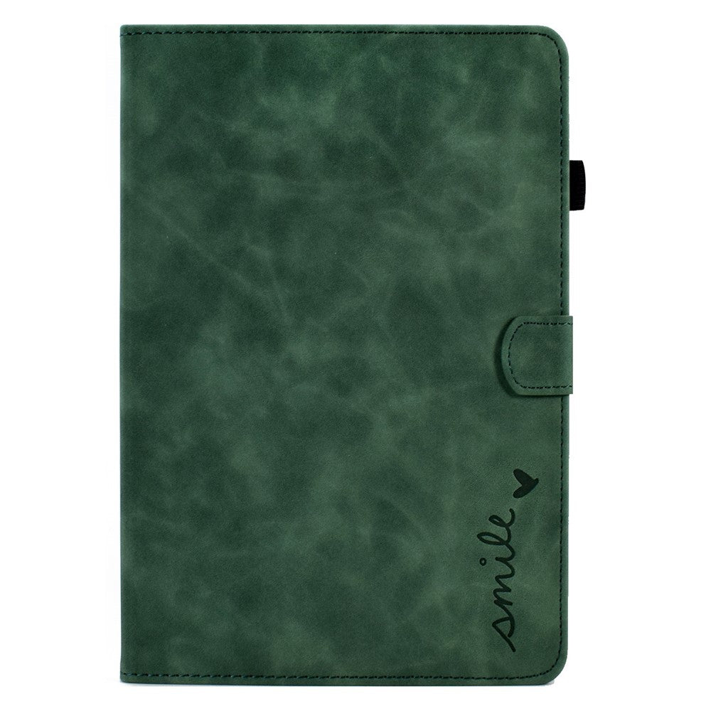 For Amazon Fire HD 10 (2021) Solid Color Heart Shape Imprinted PU Leather Cover Foldable Stand Protective Case with Card Slots